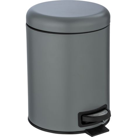 WENKO Pattumiera a pedale Leman, piccola pattumiera per il bagno, capacità 5L, in acciaio, 21x24x28 cm, grigio (1/4)