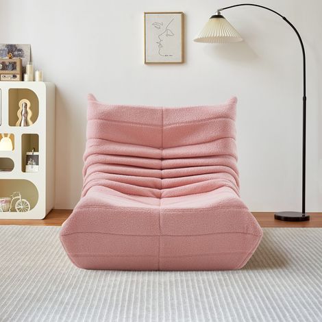 Canapé poire, canapé de sol, fauteuil de sol avec dossier, fauteuil de lecture, velours côtelé, canapé une place, canapé relax, fauteuil poire pour chambre, salon (rose) (1/5)