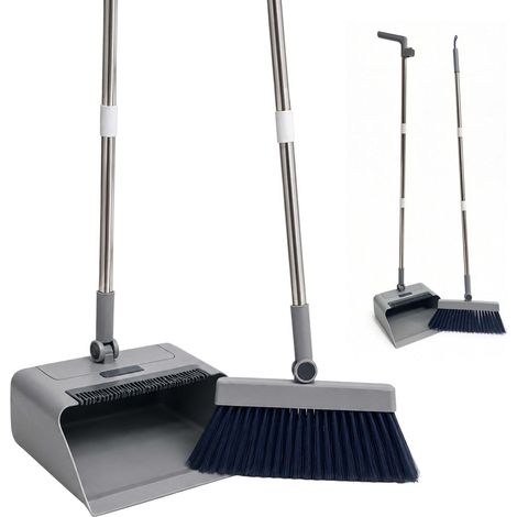 Broom & Dustpan Set with Swivel Head, Grey/Black (1/5)