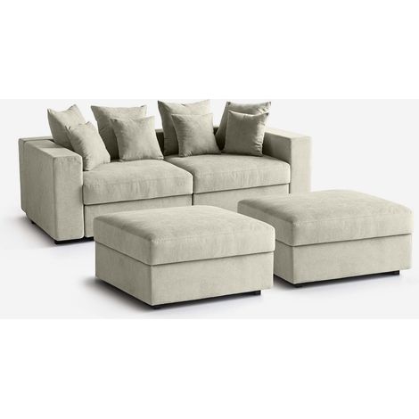 Divano modulare sfoderabile Made in Italy con pouf e cuscini Cortina F - Beige