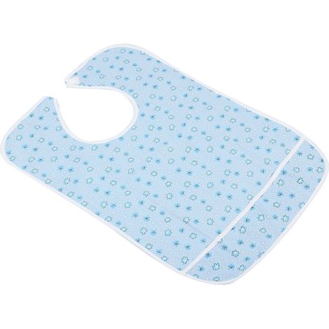 Tablier imperméable double couche avec serviette anti-salive, bavoir de table, protection pour les repas des personnes âgées et des adultes, motif floral bleu, 45 x 65 cm (1/5)