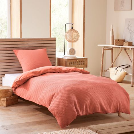 Parure de couette "Nid d'abeille" 140 x 200 pour lit 1 place - Nid d'abeille Blush - Nid d'abeille Blush - (1/3)