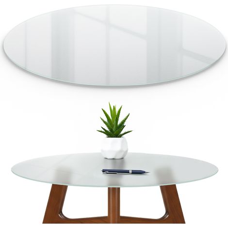 Plateau de table - en verre givré - Rond - pour table basse - pour table de cuisine - avec bords polis - pour table à manger - fi 50 cm