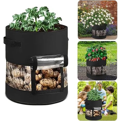 Bolsa de jardinería de 10 galones - Para plantar papas,tomates y fresas-Maceta de cultivo duradera de 35 pulgadas de profundidad x 45 pulgadas de alto (1/5)