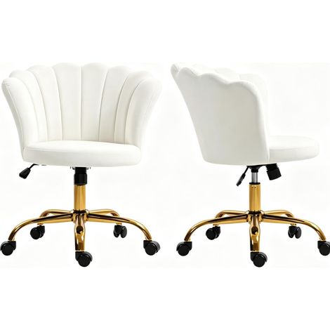 Silla de oficina regulable en altura con respaldo floral, terciopelo blanco (1/4)