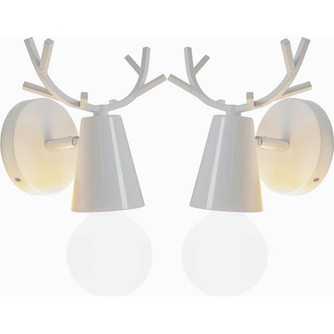 Lot de 2 Applique Murale Moderne Lampes Murale Interieur avec Décoration de Bois de Cerf Lampe de Mur Métal pour Chambre Salon Escalier Couloir Salle de Bains, Blanc BLOW (1/4)