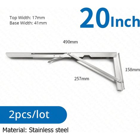 Supports d'étagère pliables (argentés, 50 cm) en 2 pièces, acier inoxydable, adaptés aux camping-cars, gain de place (1/5)