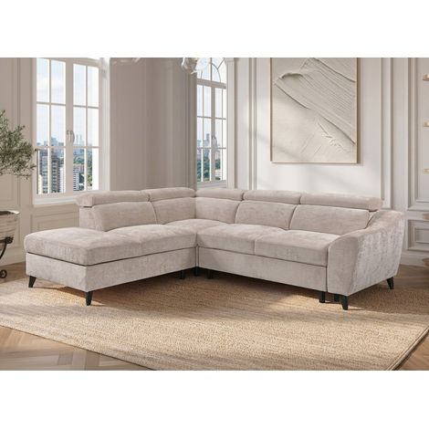 Canapé d'angle convertible avec coffre en velours chiné beige (1/5)