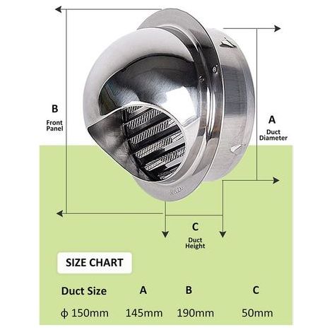 Grille d'Aération en Acier Inoxydable Rond avec Bouche Anti-insectes et Lamelles, Grille de Ventilation 150mm pour Mur Extérieur, Idéal pour Salle de Bains, Climatiseurs, Cuisine, (1/4)
