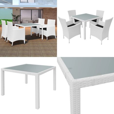 5-tlg. Garten-Essgruppe Poly Rattan Cremeweiß - Gartentisch - Gartenstuhl - Rattan Möbel - Outdoor Küche - Terrassenmöbeln - Home & Living