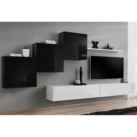 Meuble TV Mural Design "Switch X" 330cm Noir & Blanc (1/5)