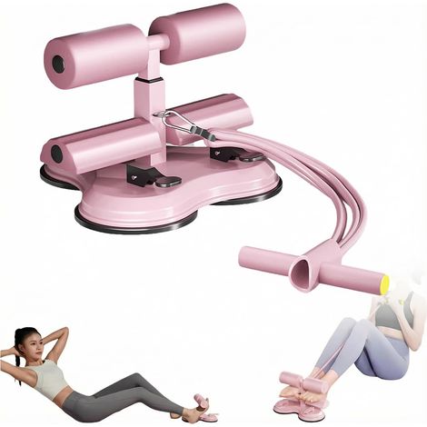 1 Appareil d'entraînement abdominal, 3 ventouses, réglable 3 niveaux, barre acier inoxydable, mousse épaisse, maison bureau