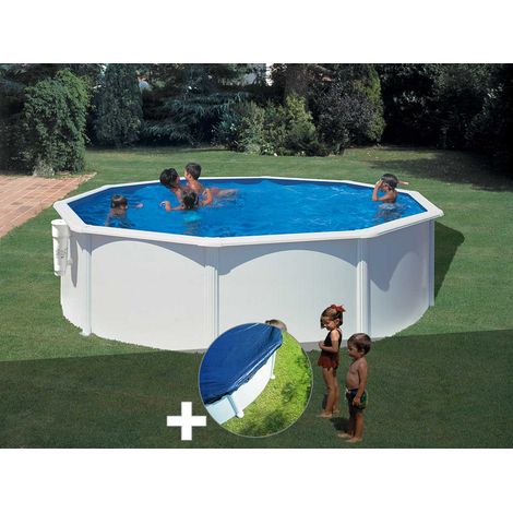 Kit piscine acier blanc Gré Bora Bora ronde 4,80 x 1,22 m + Bâche hiver