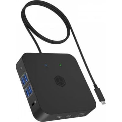 Stazione di Docking ICY BOX USB-C 12-in-1 con Supporto per 3 Monitor 4K 60Hz, Hub USB 3.2 a 6 Porte (fino a 10 Gbit/s), Ricarica PD da 85W, Ethernet Gigabit, Modello IB-DK4090-C