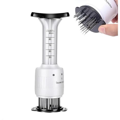Attendrisseur de viande et seringue à sauce 2 en 1 en acier inoxydable, 30 aiguilles en acier inoxydable, seringue à marinade, outil de grillade idéal pour fumer la dinde-AquaForge (1/5)