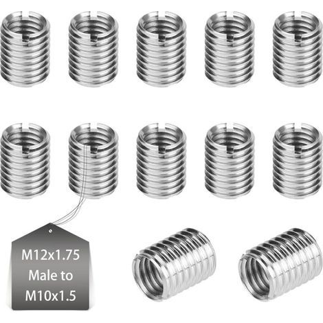 12 x Insert Fileté Metal M12 à M10 15mm Insert Fileté Bois Réparation Insérer Écrou Inox Réducteur de Filetage Insert Conversion Outil Insert Écrou Intérieur M10 X 1,5mm Extérieur M12 X 1,75mm (1/5)