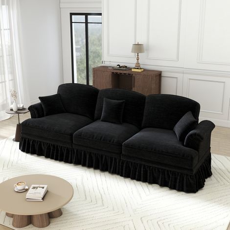 Divano 272x83.5x93cm confortevole schienale segmentato schiuma alta densità chenille nero per soggiorno (1/5)