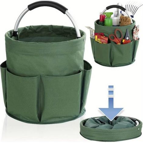 Panier Outils Jardin Portable 6 Poches Tissu Oxford Vert avec Poignée Confort pour Jardinage Pique-nique Voyage Durable