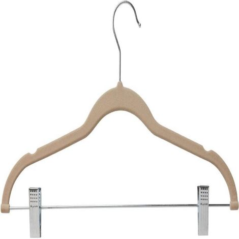 Cintre Avec Pince - Cintre En Velours Ivoire - Pour Pantalon - Forme Triangulaire - Lot De 10 (1/5)