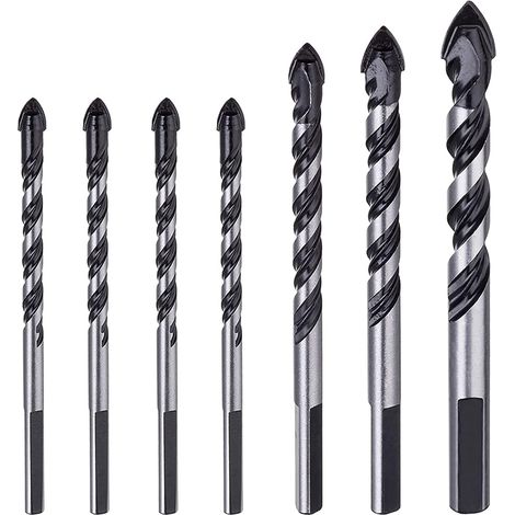 Lot de 7 forets de maçonnerie en carbure de tungstène pour porcelaine, carrelage, béton, mur de brique, verre, miroirs, plastique, maçonnerie et bois (6, 6, 6, 6, 8, 10, 12 mm) (1/5)