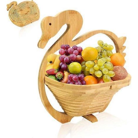 Panier à fruits pliable en bambou, panier à fruits et légumes, support pour fruits secs, idéal pour les fêtes (canard). (1/5)
