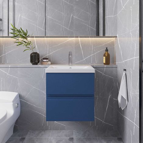 Hudson Reed Urban Wall Hung 2-Drawer Vanity Unit with Basin 2 Satin Blue - 500mm Wide (1/5)