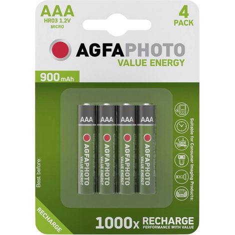 AgfaPhoto HR03 Batteria ricaricabile Ministilo (AAA) NiMH 900 mAh 1.2 V 4 pz.