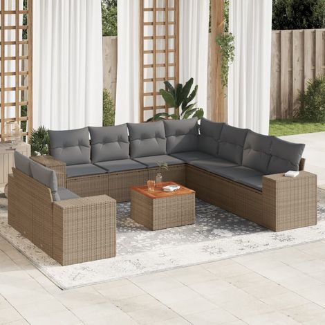 vidaXL Set Divano da Giardino 10 pz con Cuscini Beige in Polyrattan (1/3)