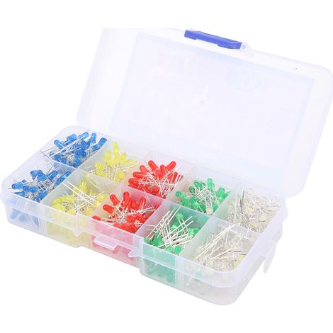 Lot de 500 diodes LED 3mm F3, ampoules rondes multicolores, 5 couleurs assorties, lampe clignotante pour bricolage, kit électronique. (1/5)