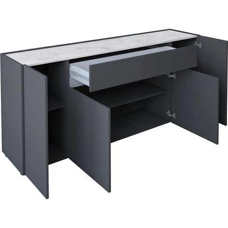 Credenza Moderna Madia Con 4 Ante E 1 Cassetto Mobile Contenitore Sala da Pranzo Soggiorno Design Senza Maniglie Elegante Capiente 170 x 85 x 40 Cm Congo E Rovere - Colore: Graffite e bianco (1/5)