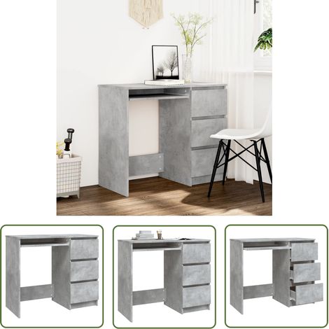 The Living Store Bureau Gris béton 90x45x76 cm Bois d’ingénierie - Bureau Gris - Bureau Design - Bureau Compact - Bureau Enfant - Bureau Ordinateur (1/5)