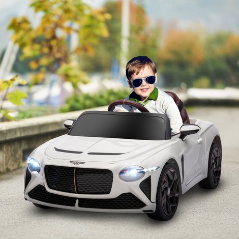 Macchina elettrica cavalcabile per bambini dai 3 ai 5 anni, 2 motori da 12V 25W, velocità 3-5 km/h, telecomando 2.4G, colore bianco Bentley Bacalar.