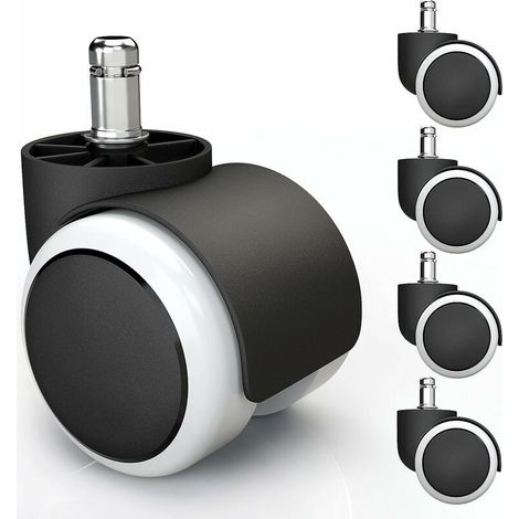5x roulettes pour sols durs avec revêtement en PVC silencieux et sans rayures - roulettes universelles pour chaises de bureau, idéal pour tous les sols (11 x 22 mm, Blanc)-- (1/5)