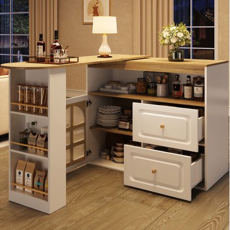 Mobile bar girevole ed estensibile 138-204 x 39 x 104 cm bianco in MDF HAVRYA (1/5)