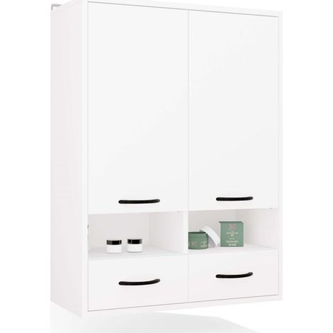 Mobiletto da bagno sospeso Nina W2D2P2S bianco, con colonna, 8 ripiani e 2 cassetti. (1/5)