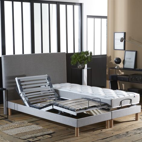 Lot de 2 lits électriques de relaxation multi lattes lisse Gris 2x90 x 200