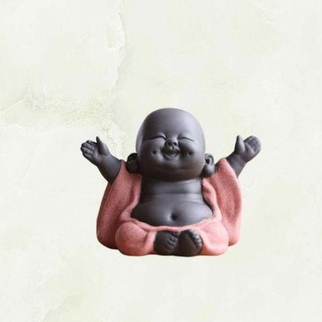 Statue Bouddha Rieur - Céramique Sable Violet - Décoration Intérieure Bureau Maison Voiture - 10 x 6,3 x 5,3 cm - 1 Pièce (1/4)