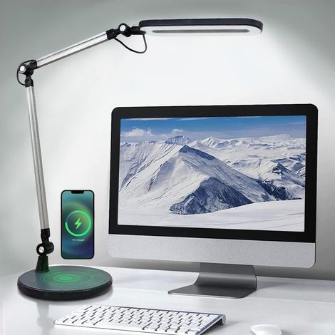 Lampe de Bureau avec Chargeur Sans Fil, Lampe de Table D'architecte LED Puissante avec 3 Températures de Couleur, Dimmable Luminosité Réglable, Contrôle Tactile, Protection des Yeux (1/5)