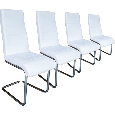 Conjunto de 4 sillas blanco de comedor en Piel sintética Patas cromadas S5 (1/5)