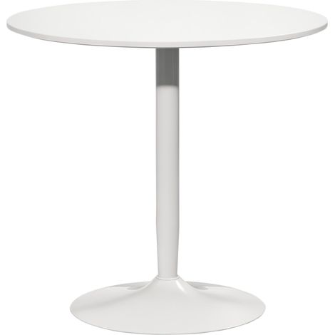 Table à manger pour 2 personnes, plateau rond Ø80 cm, MDF et acier, antidérapant, blanc, 75 cm de hauteur