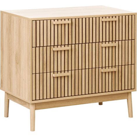 Credenza moderna in stile scandinavo con 3 cassetti Soggiorno Camera da letto Legno chiaro Lynwood