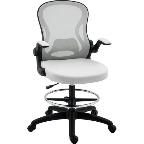 Silla de dibujo giratoria silla de escritorio alta con respaldo medio soporte lumbar reposabrazos abatibles altura ajustable 59x65x102-122 cm gris (1/5)
