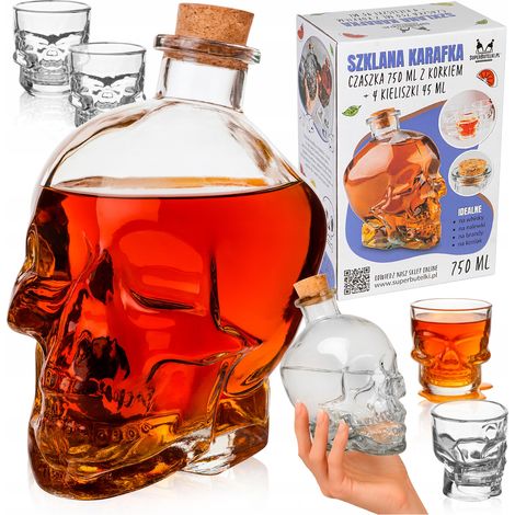 Glaskaraffe – Totenkopf 750 ml + 4 Gläser