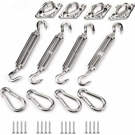 Kit de Fixation pour Voile D'ombrage, Acier Inoxydable Soleil Voile D'ombrage Kit de Fixation pour Triangle et Carré, Rectangle, du Soleil Voile D'ombrage Accessoires de Fixation M5 (1/4)