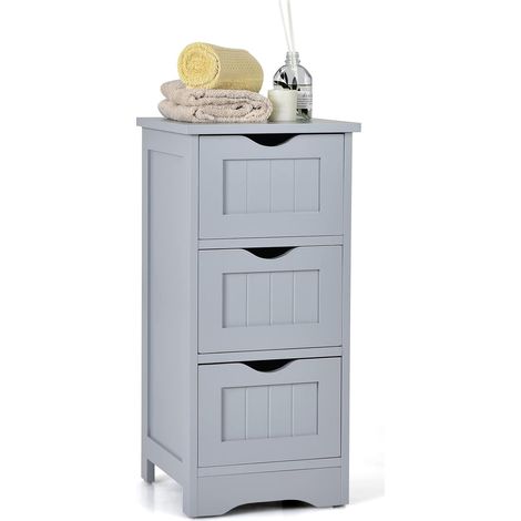 COSTWAY Meuble de Rangement de Salle de Bain, avec 3 Tiroirs, Style Moderne, pour Chambre, Salon, Toilette, 30 x 30 x 82 cm, Gris (1/5)