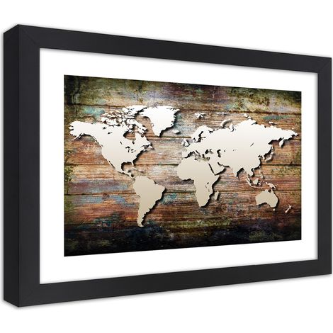 Quadro con cornice, Mappa del mondo su tavole antiche - 30x20 (1/5)