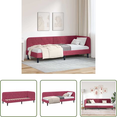 vidaXL Canapé convertible - Cadre de lit d'angle Bordeaux 80 x 200 cm Velours (1/5)