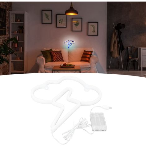 Enseigne lumineuse LED bicolore (blanc et bleu), alimentée par piles ou USB, idéale pour une chambre, une chambre d'enfant ou une fête. (1/5)