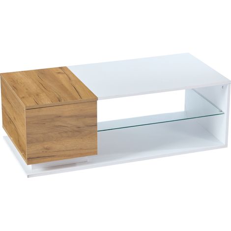 Table basse LED laquée brillante, table de salon avec éclairage et bande LED, table à café avec rangement, 105 x 50 x 36 cm (1/5)