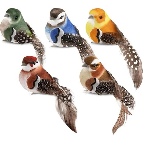 Oiseau Decoration,Oiseaux Decoratifs Exterieur Realiste,avec Clip d'Instalation,Oiseaux Artificiels Plumes Colorés Faits à La Main,Jardin,Forêt Décoration (1/5)